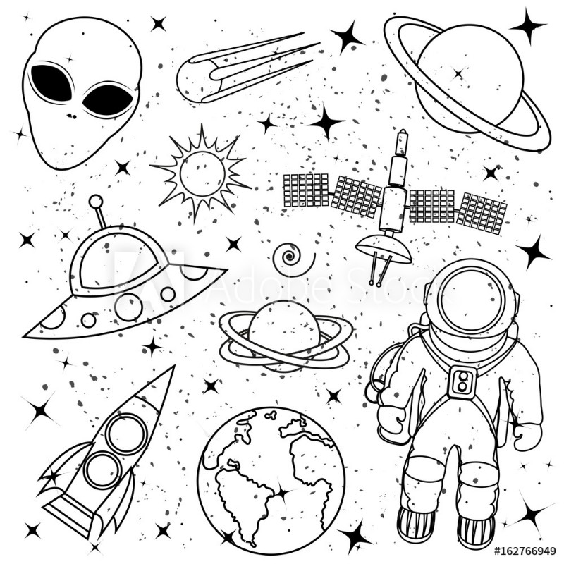 Picture of Hand-drawn vector concept space - astronaut planet ufo aliens spaceships